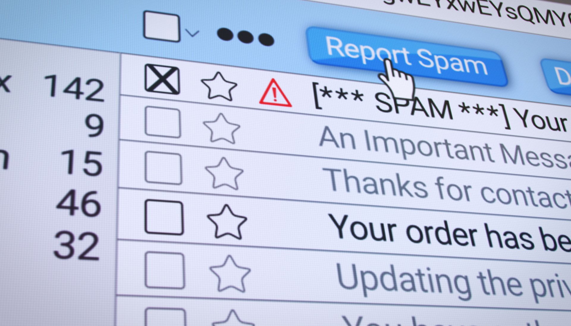 Illustration of an e-mail inbox folder in the internet browser with a spam e-mail.